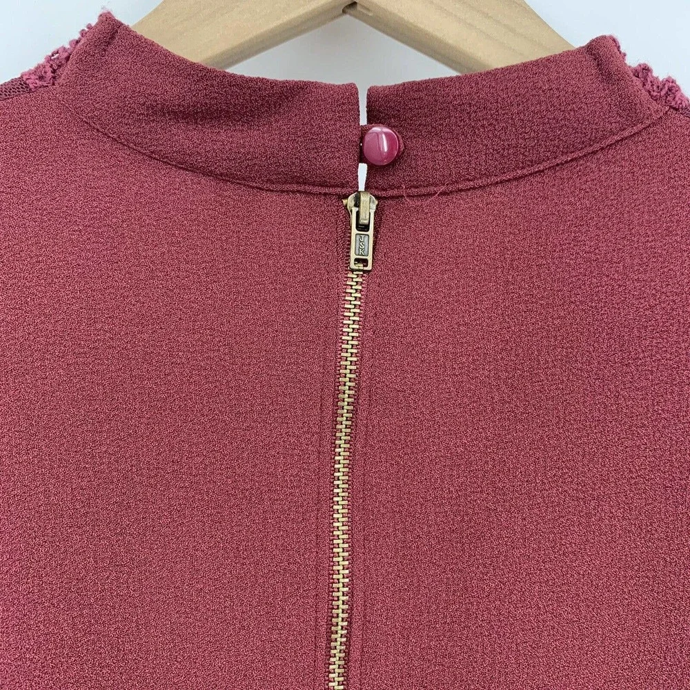 Xhilaration Womens Romper M Maroon Long Sleeve Youthful Charm Lace Yoke Feminine